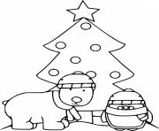 Polar Bear and Penguin with a Christmas Tree
