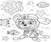 Printable paw patrol skye in the sea with sea animals coloring pages