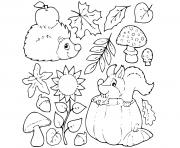 Printable autumn apples squirrel hedgehog coloring pages