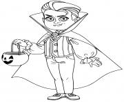 Printable boy in vampire for halloween with pumpkin coloring pages