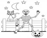 Printable funny skeleton cat pumpkin coloring pages