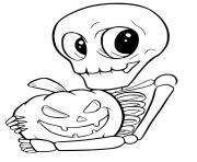 Printable cute skeleton and pumpkin for halloween coloring pages