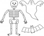 Printable skeleton bat ghost halloween kids coloring pages