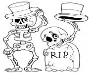 Printable halloween skeleton headstone skull coloring pages