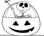 Printable skeleton in pumpkin basket coloring pages