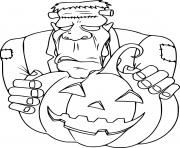 Printable Frankenstein Hides Behind a Pumpkin coloring pages