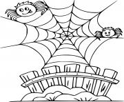 Printable Two Cartoon Spiders on the Web coloring pages