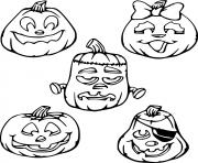 Printable Five Different Jack O Lantern Characters coloring pages