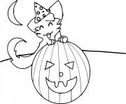 Printable Jack O Lantern with a Cute Cat coloring pages