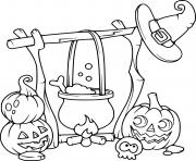 Printable Jack O Lanterns and a Boiling Cauldron coloring pages