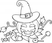 Printable Jack O Lantern Witch with Candies coloring pages