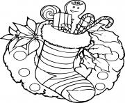 Printable Wreath with a Stocking Full of Candies coloring pages