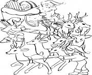 Printable Seven Reindeer Pull The Sleigh coloring pages