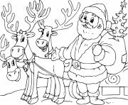 Printable Santa and Three Reindeer coloring pages