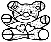 Printable teddy bear hearts by romero britto coloring pages