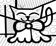 Printable cute cat by romero britto coloring pages