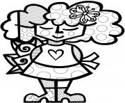Printable girl with flowers by britto coloring pages