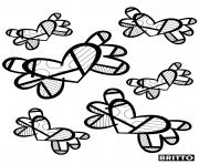 Printable heart shaped butterflies by britto coloring pages