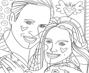 Printable kate middleton and prince william by romero britto coloring pages