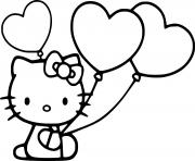 Printable Hello Kitty Holds Heart Balloons coloring pages