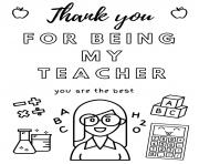 Printable thank you for being my teacher coloring pages