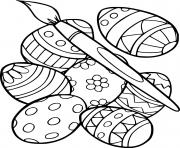 Printable Seven Easter Eggs and a Paintbrush coloring pages