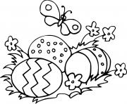 Printable Three Easter Eggs and a Butterfly coloring pages