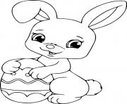 Cute Easter Bunny Holds an Egg coloring pages