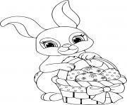 Easter Bunny Holds a Basket with Four Eggs