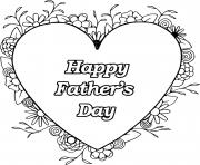 Printable Happy Fathers Day with Heart and Flowers coloring pages